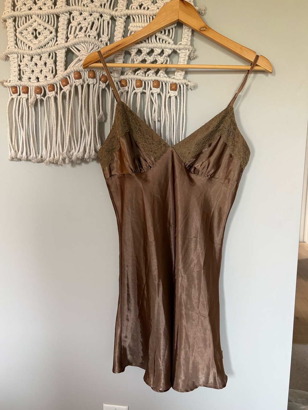 La SENZA Satin Lace-Trim Slip Dress - Taupe - Picture 2 of 6